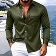 thumbnail image 6 of TKKCS Mens Glossy Satin Dress Shirts- Lapel Lightweight Button Down Long Sleeve Business Casual Wedding Shirts with Chest Pocket Army Green Size M, 6 of 6