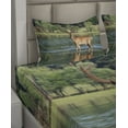 thumbnail image 2 of Ambesonne Deer Fitted & Top Sheet Set with Shams, Mountain Animal in Water, Green Brown, 2 of 4