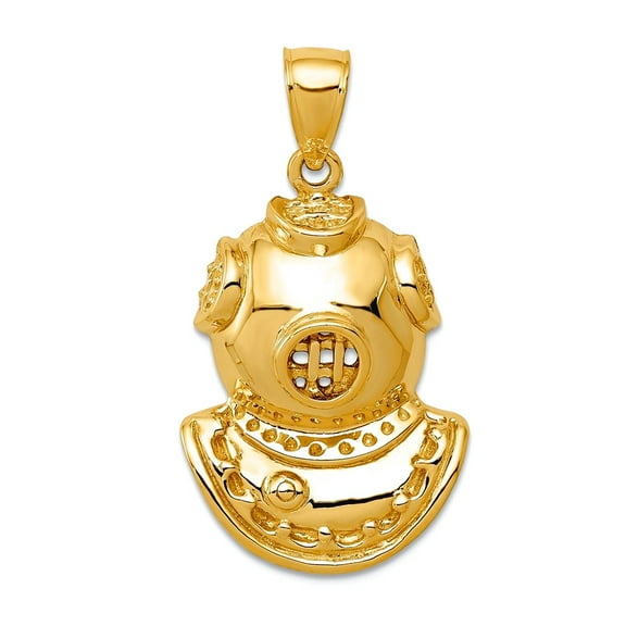 14k Yellow Gold Polished Divers Helmet Pendant Necklace 30x17mm Wide Pendant for Women - 4.1 Grams