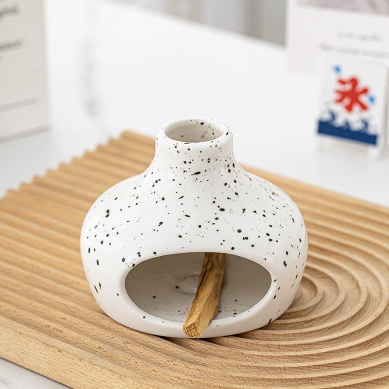 Speckled White Glaze Palo Santo Holder - Ceramic Incense Burner with Ash Catcher, Wabi-Sabi Style Palo Santo Holder Stick Holder for Smudging, Meditation, Yoga & Scandinavian Home Decor