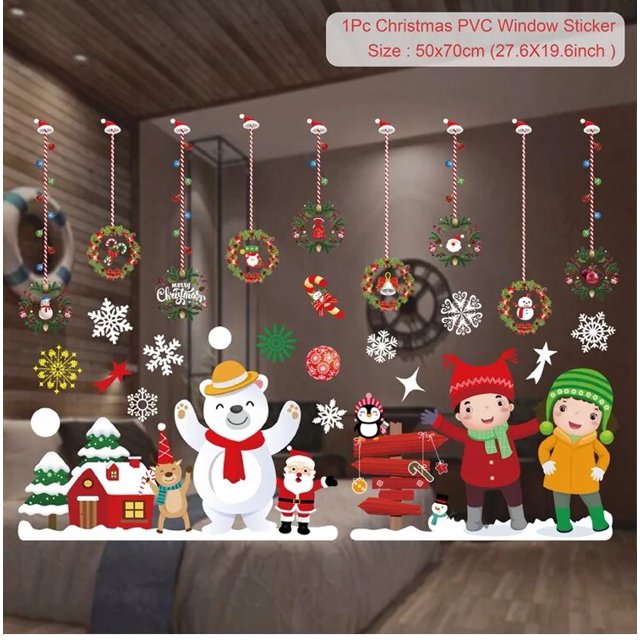 Pegatinas navideñas para ventanas, decoración navideña para el hogar, Año Nuevo, 2022