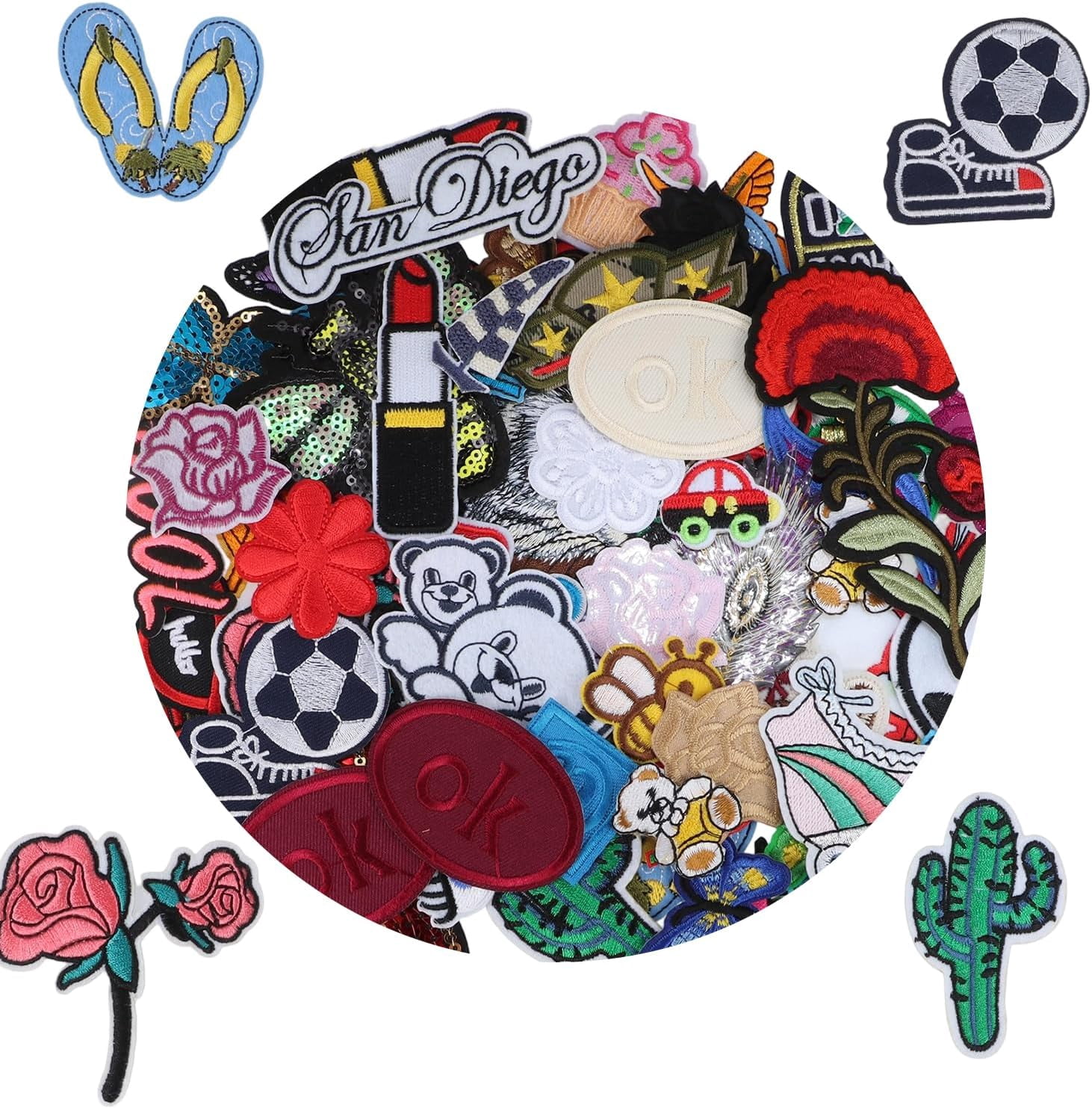 Embroidered Patches 30-Piece Assortment, Sew On And Iron On Applique For Clothing, Jacket, Bag, Jeans And Hat Decor