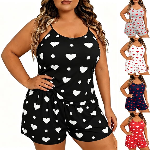 Asxite Pajamas for Women Set Solid Plus Size Satin Print Camisole Set Loungewear 2 Piece