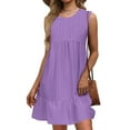 thumbnail image 2 of asdoklhq Summer Wedding Guest Dresses for Women Spring Dresses Fashion Womens’s Summer Round Neck Solid Color Casual Beach Dress Purple S, 2 of 6