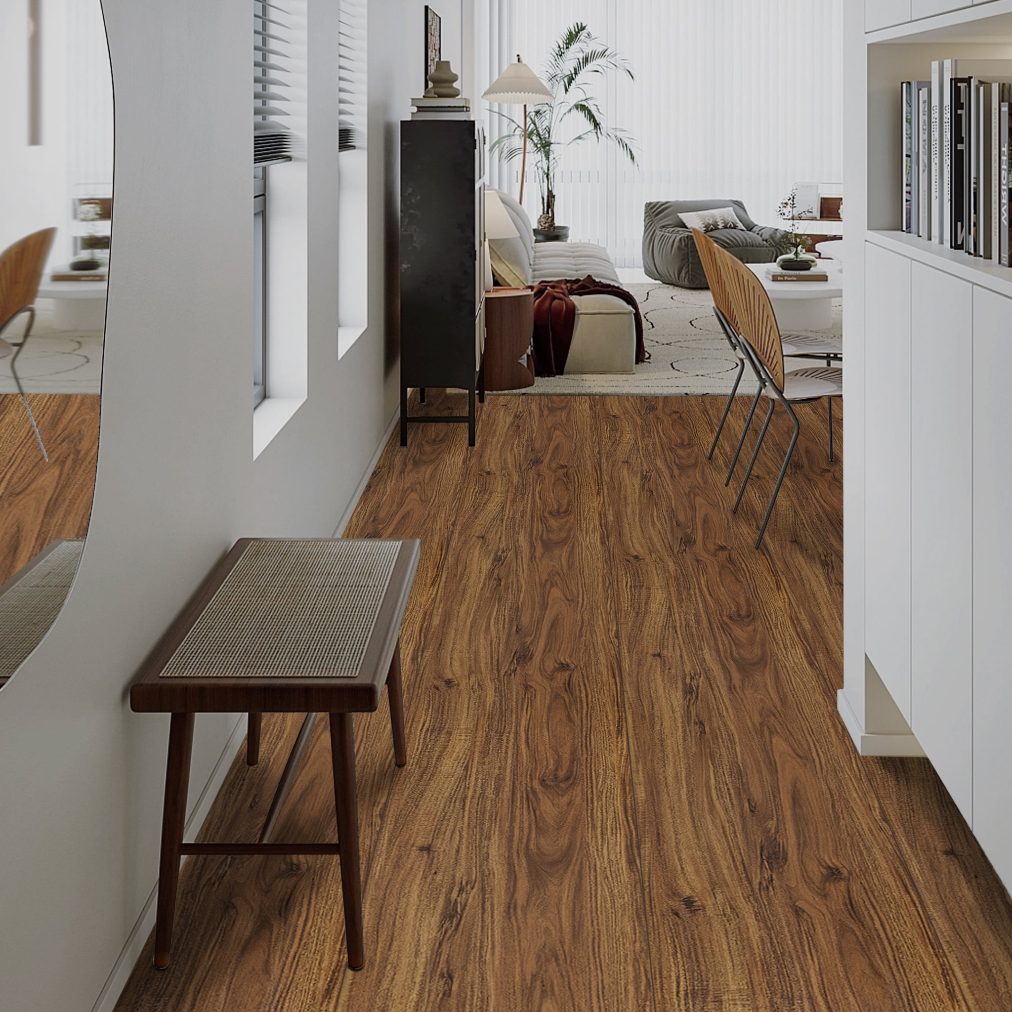 (4 pack) UMIGGEE Brown Peel and Stick Vinyl Flooring Roll 15.7-in x 118-in/12.8 Sq.Ft Thicken Self-Adhesive Vinyl Wood Grain Floor Wear-Resistant Easy DIY Install Home Decor