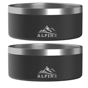 ALPINE Set of 2 Stainless Steel Dog Bowls, Non Slip, Metal Pet Bowl for Food and Water, Double Walled Insulated, Rustproof, Dishwasher Safe (32 oz, Black)