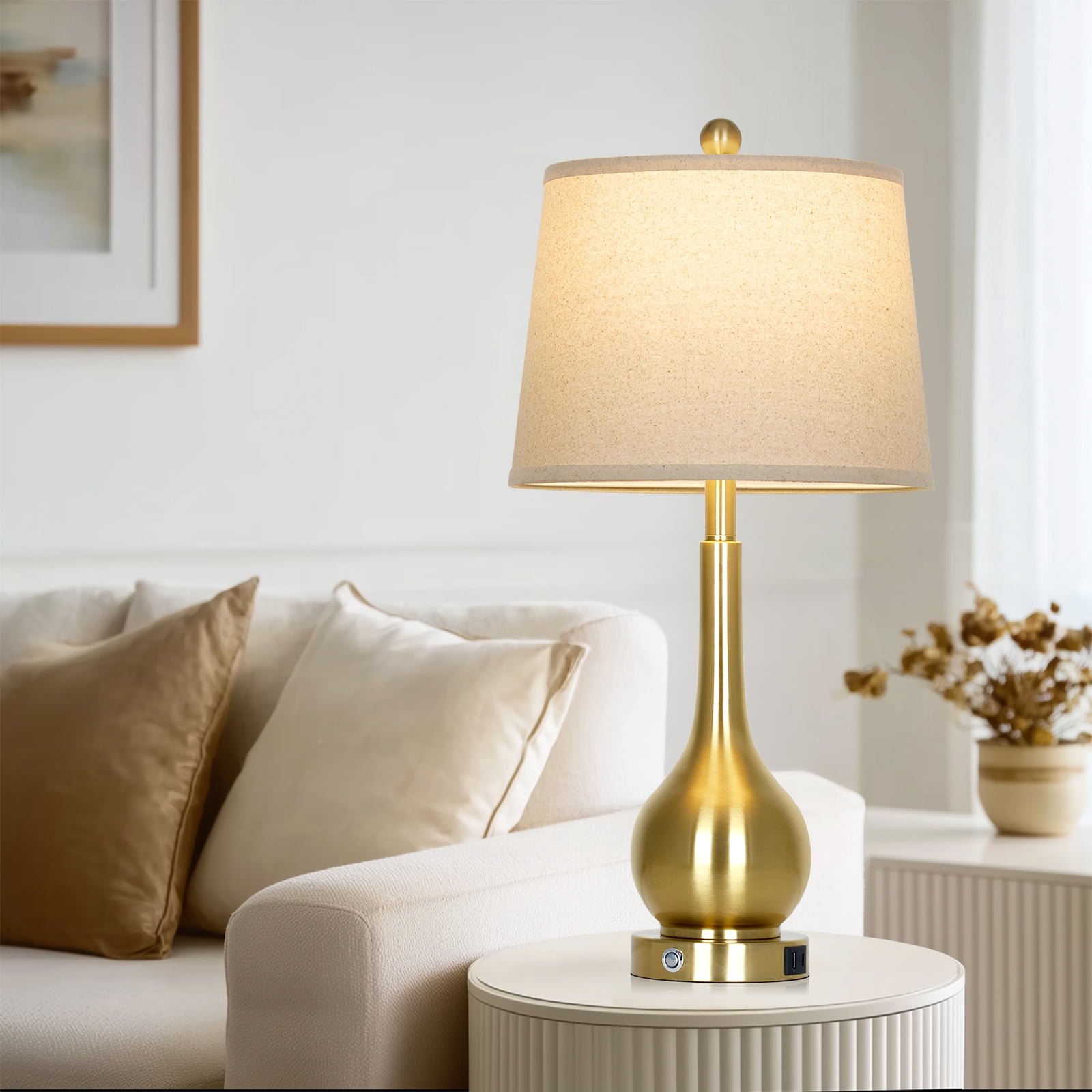 Cinkeda 26" Modern Table Lamp Set of 2 Farmhouse Industrial Touch Bedside Nightstands Lamps with USB A+C Charging Ports