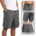 thumbnail image 6 of KeShDi Cargo Shorts Mens Workout Shorts Sleep Shorts Men's Solid Color Pocket Bandage Button Elastic Waist Casual Fashion Cargo Shorts Gray 3X, 6 of 7
