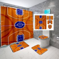 4PCS Boys Shower Curtain Set - Basketball Sports Shower Curtain for Boys Bathroom Decor Basketball Shower Curtain with Bath Mat and 12 Hooks Basketball Bathroom Decor for Boys Teens Mens, 70" x 70"