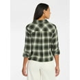 thumbnail image 3 of Time and Tru Women's Cropped Flannel Shirt with Long Sleeves, Sizes XS-XXXL, 3 of 5