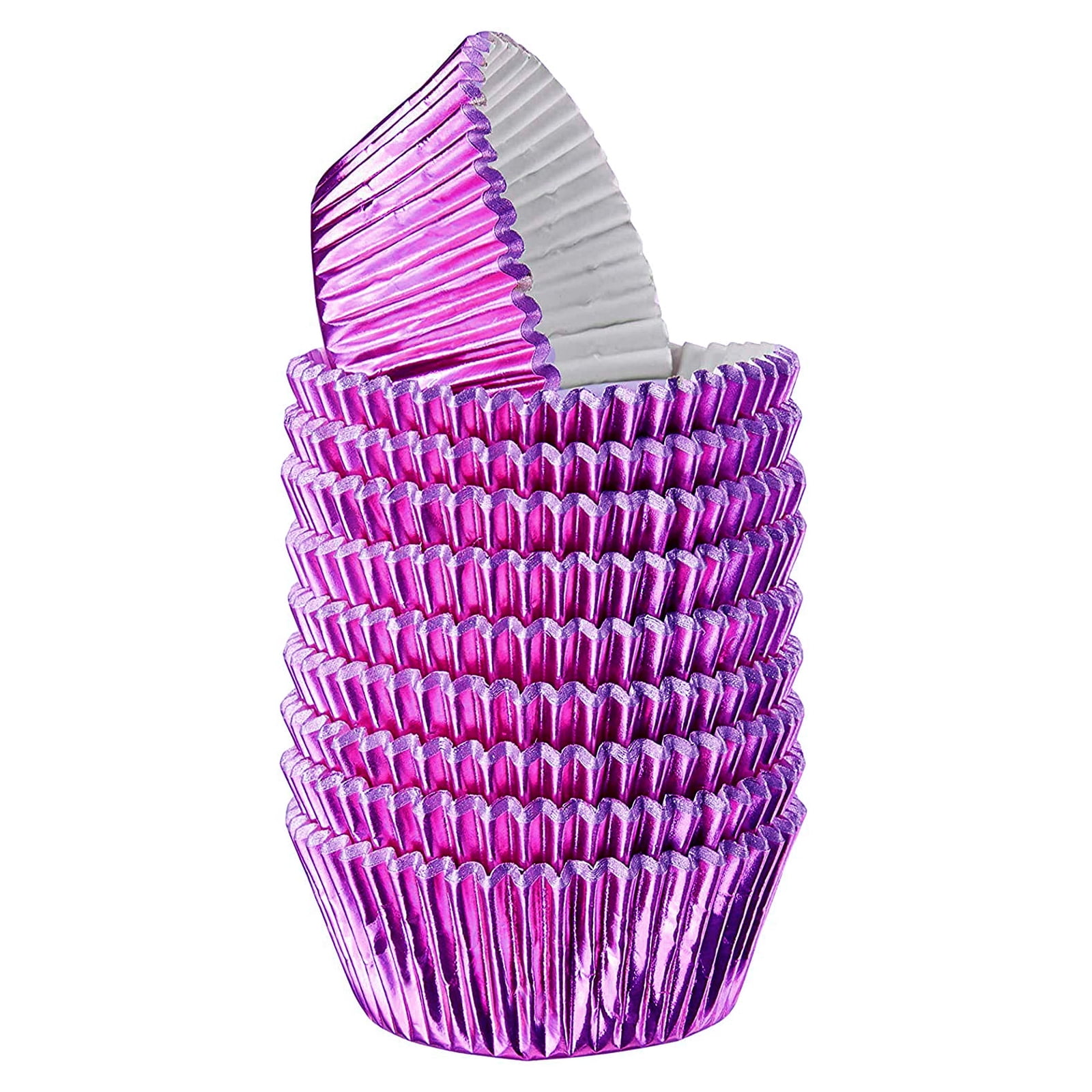 200 Pack Magenta Foil Cupcake Liners for Baking, Standard Size Metallic Cups for Muffins, 2 x 1 in