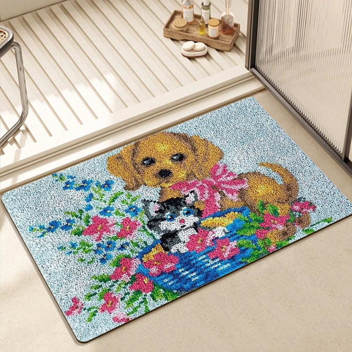 Latch Hook Rug Kits for Adults Dog/Cat Tapestry Kits Rug Making Kits Embroidery Kits DIY Crochet Yarn Kits for Beginners Adults Kids Craft Kit Creative Gift Animals