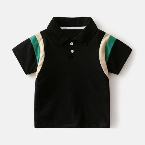 NAISIBABY Polo Shirt for Boys, Color Block Dress Shirt Short Sleeve Summer Casual Cotton Clothes Black 4-5T
