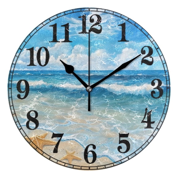 Sea Star on Beach Sky View Silent Wall Clock 10" Non-Ticking Battery Clock