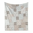 thumbnail image 1 of Orient Soft Flannel Fleece Blanket, Oriental Motif Pastel Patchwork Pattern with Filigree Ornaments Illustration, Cozy Plush for Indoor and Outdoor Use, 50" x 70", White Beige Grey, by Ambesonne, 1 of 6