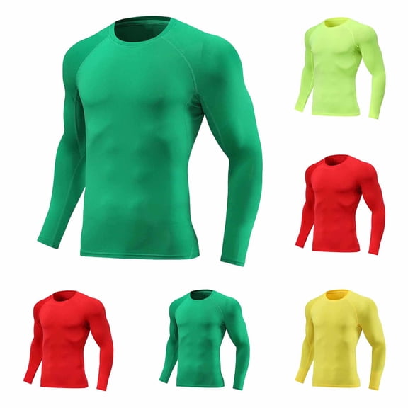 FRSASU Men's Compression Shirt Workout Rash Guard Long Short Sleeve Undershirts for Athletic Gym Running Yellow