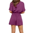 thumbnail image 4 of SHOPESSA Womens Shorts Summer Plus Size Fashion Solid Color Pocket Summer V-Neck Short Sleeve Button Tie Jumpsuit S on, 4 of 7