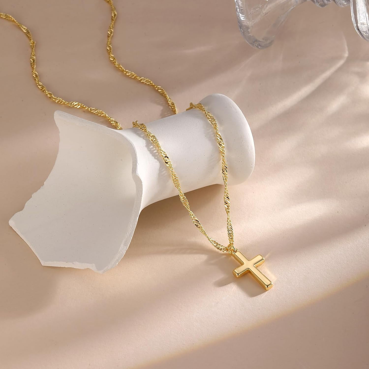 Cross Necklace for Women Trendy - Dainty 14K Real Gold Plated Minimalist Cz Cross Necklace Non Tarnish Waterproof Trendy Cute Simple Small Necklaces Easter Christian Religious Faith Jewelry Gifts