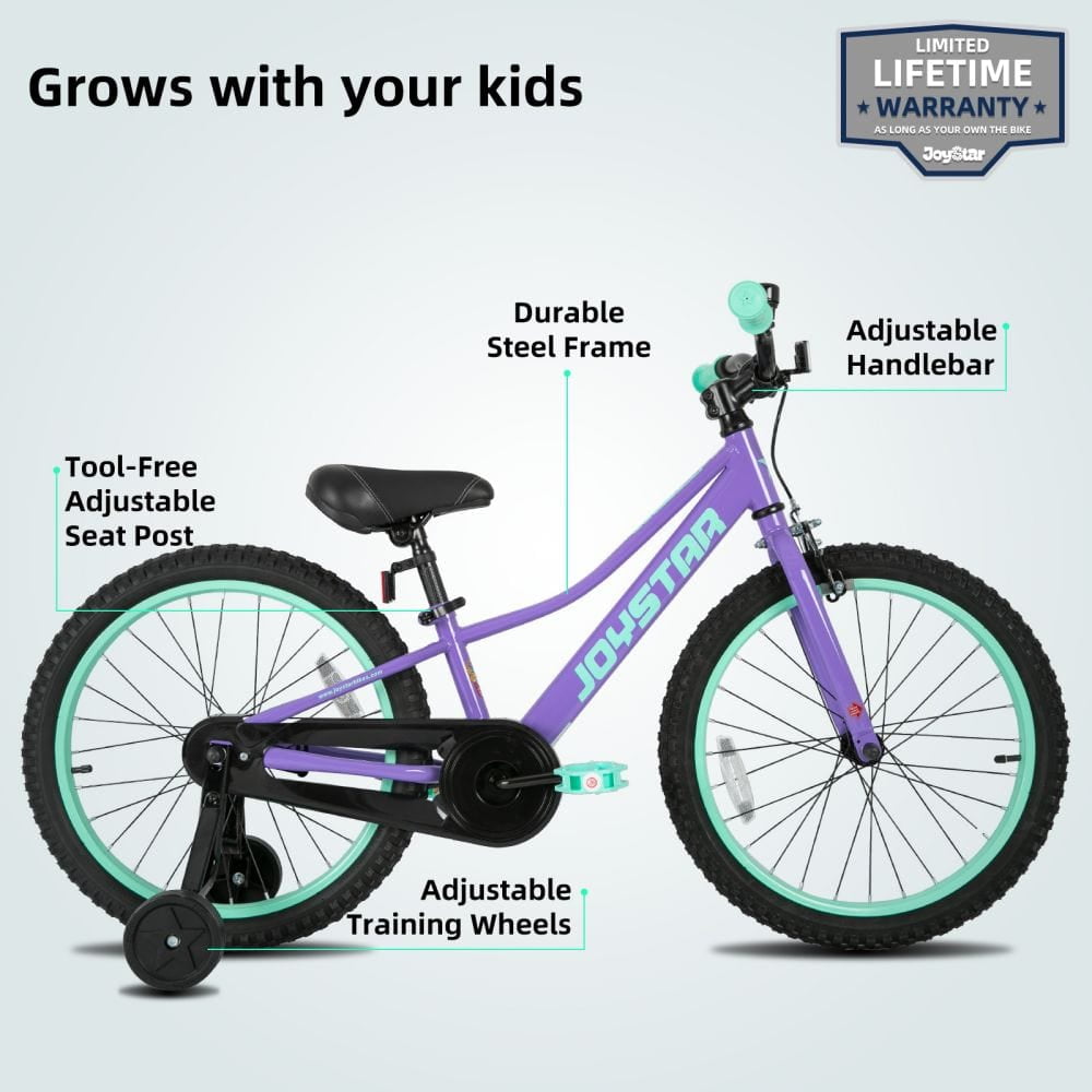JOYSTAR NEO 20 Inch Children s Bicycle with Training Wheels Suitable for 7 10 Year Olds Youth Pedal Bike Purple Walmart