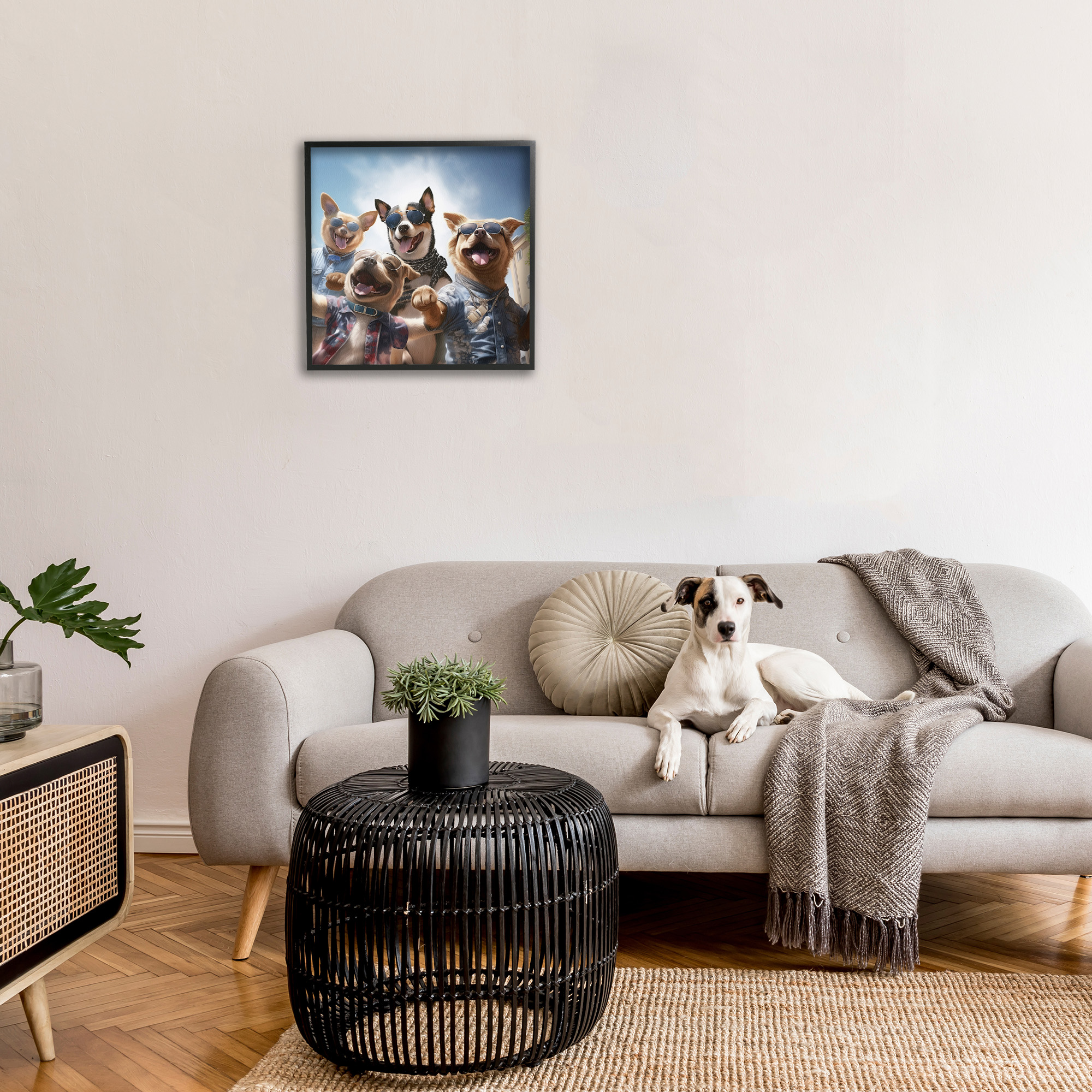 Stupell Industries Trendy Dogs Selfie Animals & Insects Painting Black Framed Art Print Wall Art, 24 x 24