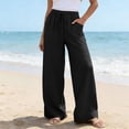 thumbnail image 6 of Enjoytime Womens Wide Leg Pants High Waist Drawstring Beach Trousers Summer Loose Casual Vacation Plus Size Pants, 6 of 8