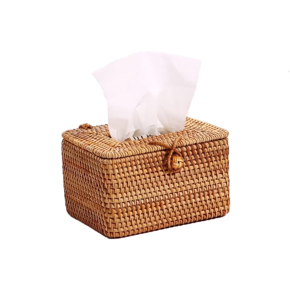 Giaone Elegant Handmade Rattan Tissue Box Napkin Storage Container Desktop Toilet Paper