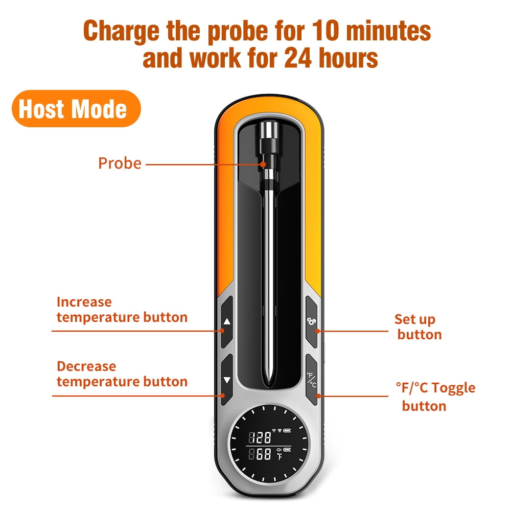 800FT Wireless Meat Thermometer with Bluetooth, Real-Time readings, App Compatibility for Grilling, BBQ, Smoking