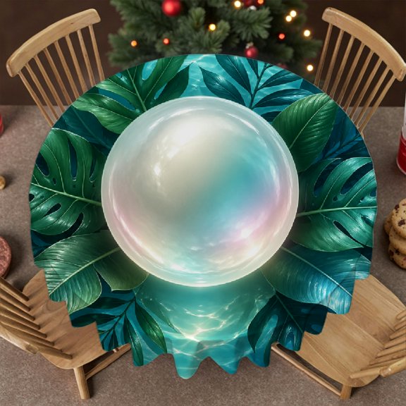 RKSupls tropical leaf pearl water spa wellness luxury 60-Inch Round Tablecloth for Dining Table,  - Polyester Tablecloths  Soft Family Round Table Cover , Idea for Home Dining, Banquets