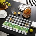 thumbnail image 3 of St. Patrick's Day Placemats Set of 6, Green Shamrock Grasses Black White Plaid Placemats for Dining Table, Place Mats for Kitchen Tabletop, Waterproof Wipeable Dining Table Mats Set, 3 of 9