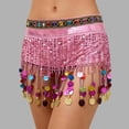 thumbnail image 3 of Felirenzacia Belly Dance Hip Scarf Chiffon Skirt Wrap Professional Hip Scarf Skirt Costume with Coins for Yoga Belly Dancing, Pink,Free Size, 3 of 3