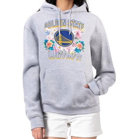 Women s G-III 4Her by Carl Banks Heather Gray Golden State Warriors Flowers Team Logo Graphic Fleece Pullover Hoodie