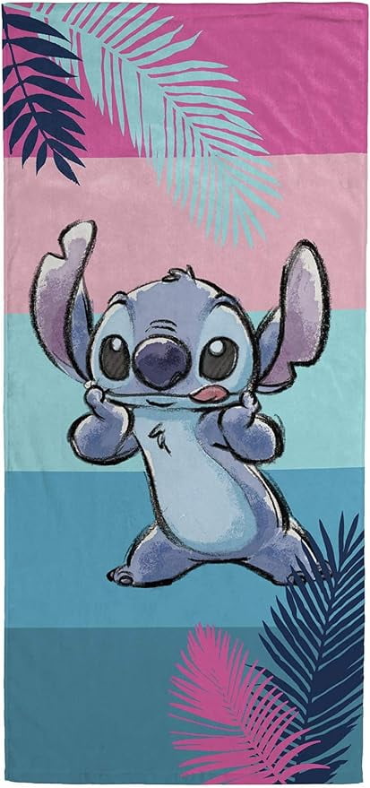 Disney Lilo & Stitch Striped Beach Towel, 100% Cotton - Super Soft Kids Bath Towel