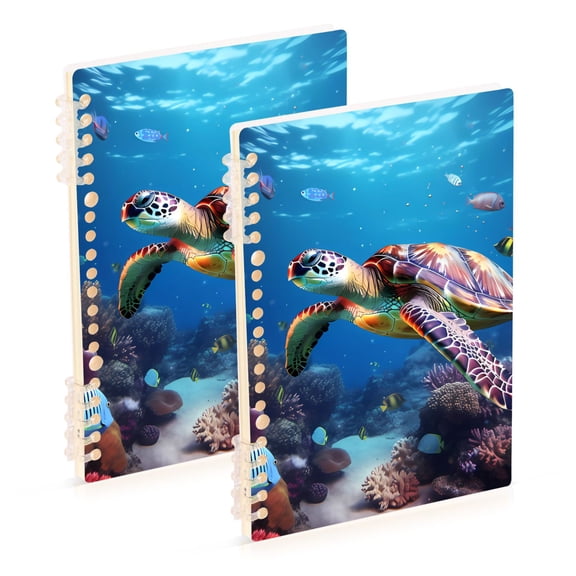 Turtle Fish Sea Coral Ring Binder Notebook Journey Note Diary College Ruled Spiral Notebook Study Loose Leaf Paper A5 60 Pages