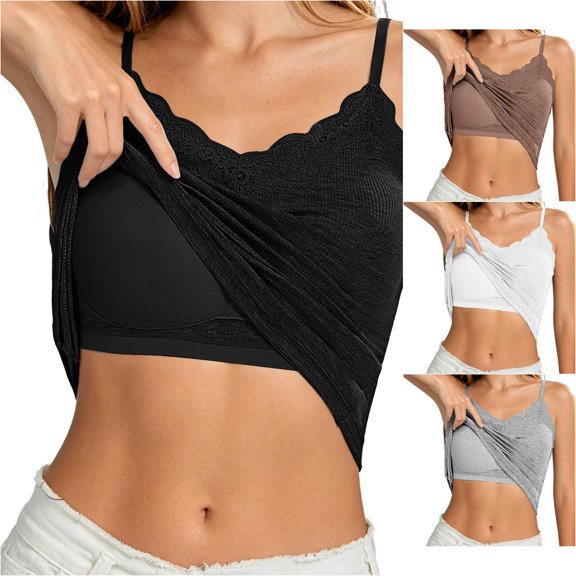 Elegant Lace Trim Tank Top With Built In Bra And Back Smoothing For Everyday Wear Womens Sleeveless Tee Shirts