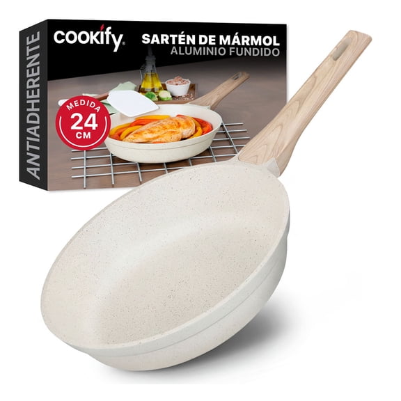 Sartén de Aluminio con Revestimiento Antiadherente, 100% Libre de PFOA Cookify (Mármol Beige, 24 cm)