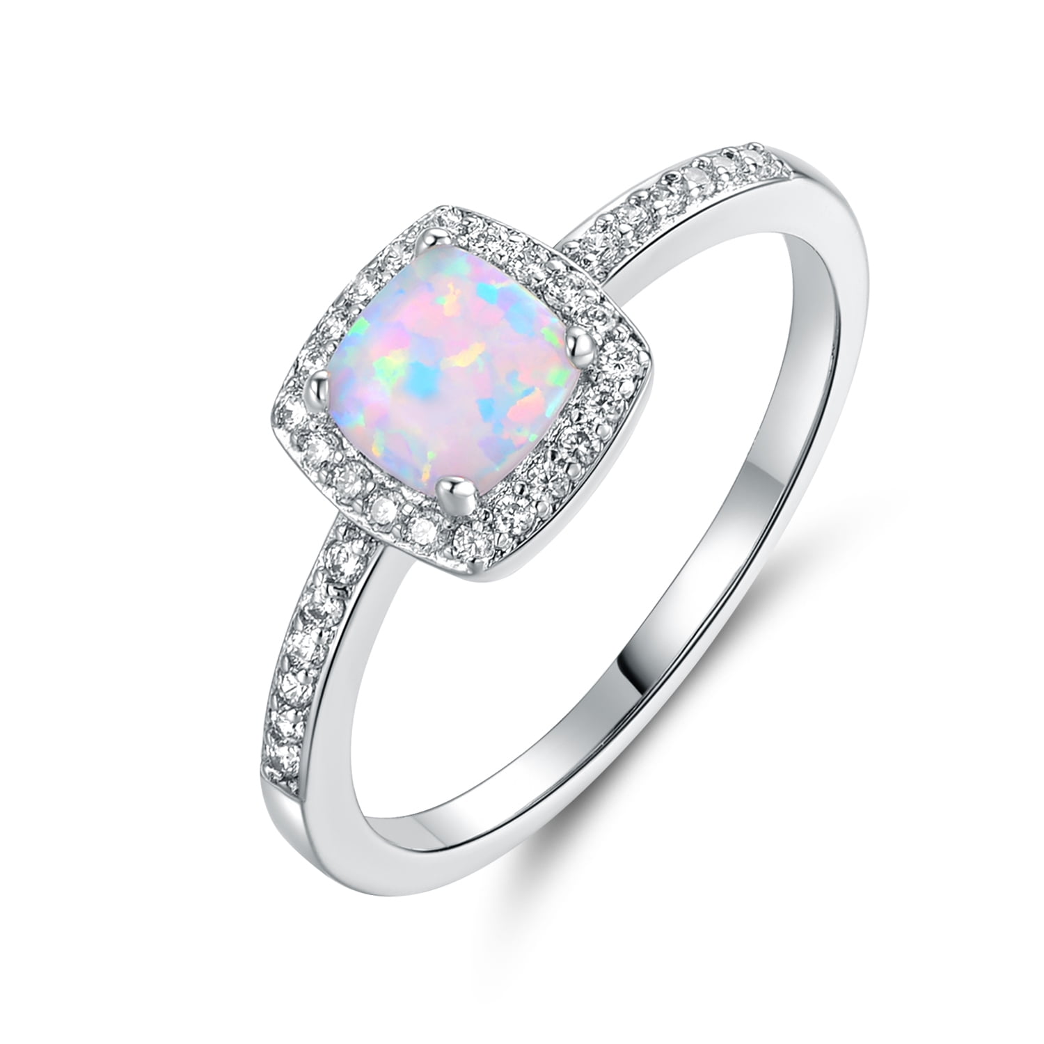 sgsmarket 18K White Gold Plated White Fire Opal & Cubic Zirconia