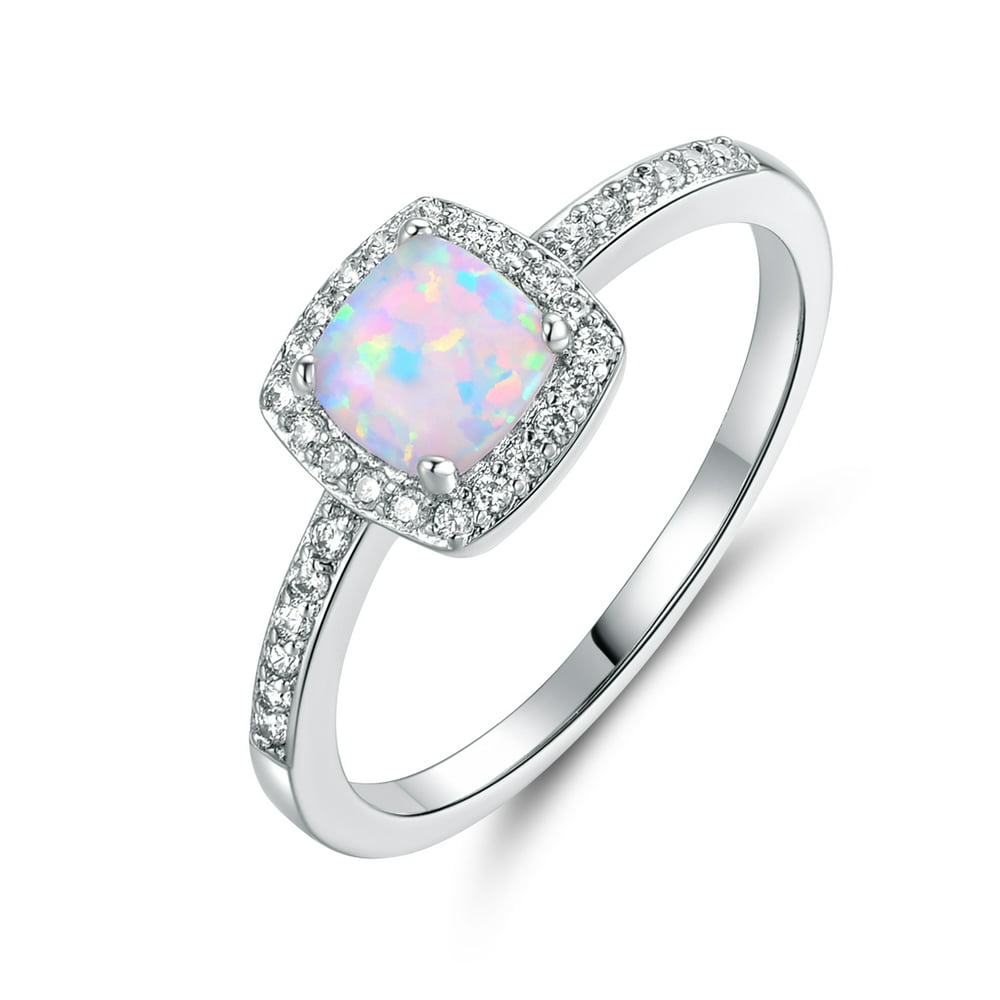 SGS 18K White Gold Plated White Fire Opal & Cubic