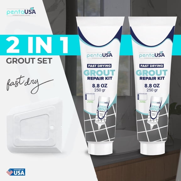 PentaUSA 17.6 oz White Tile Grout - Premixed Grout Repair Set, 8.8 oz, 2 Pack Tile Grout Tubes, Repairs and Renews Tile Grout in Bathroom and Kitchen