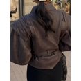 thumbnail image 2 of Chaqueta corta de cuero con cinturón para mujer, abrigo holgado de manga larga con cuello vuelto, ropa de calle elegante y cálida para invierno, 2 of 5