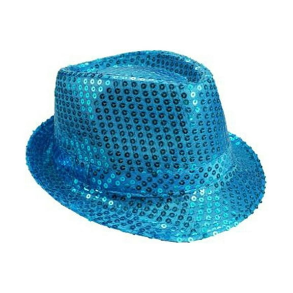 Mozlly Glamorous Sequin Fedora Hat, 11" Retro Disco Funky Glitter Costume Unisex (Light Blue)