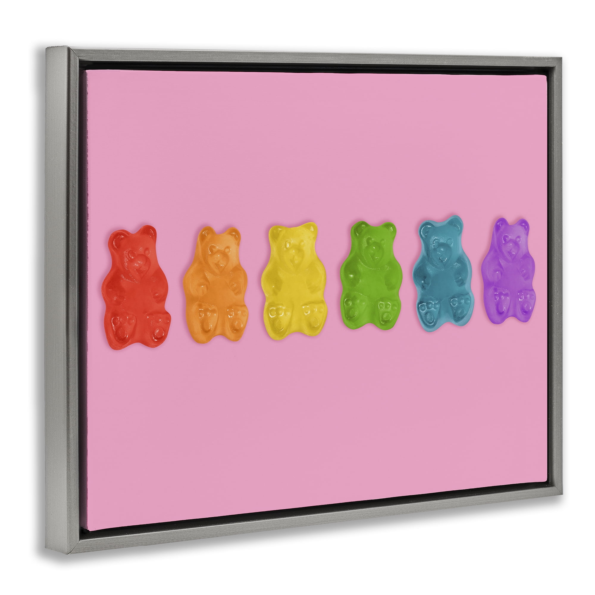 Stupell Industries Rainbow Gummy Bears on Pink Gray Framed Floater Canvas Wall Art, design by LISH Creative