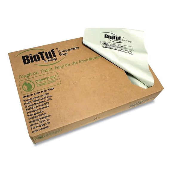 Heritage Biotuf Can Liners, 30 to 33 gal, 0.9 mil, 33" x 39", Light Green, 25/Roll, 8 Rolls/Carton