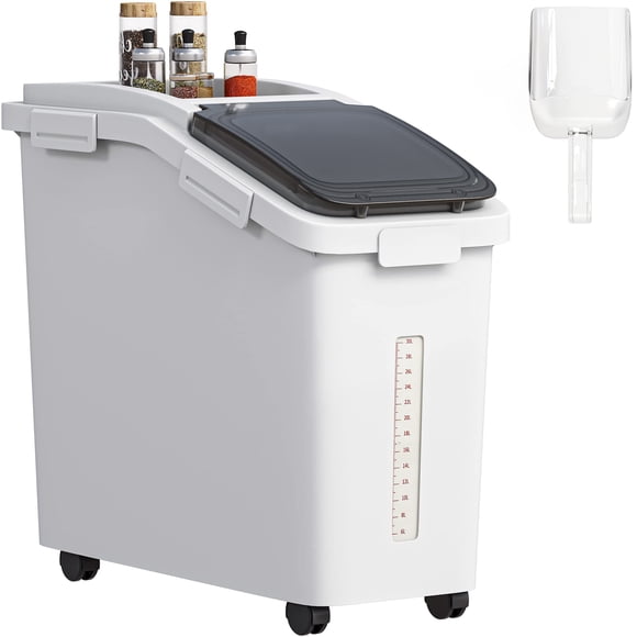 Cubo de almacenamiento de harina YITAHOME de 50 l/40 kg con ruedas, cuchara y tapa, color blanco