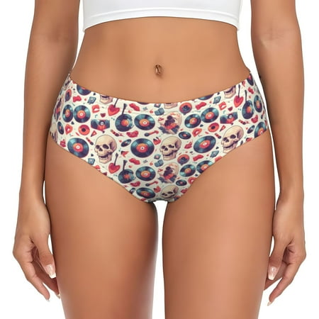 Womens Underwear - Skull Guitar record lips No Show Seamless Underwear for Women  Soft Stretch Womens Panties  Hipster Ladies Panties Bikini Underwear Briefs