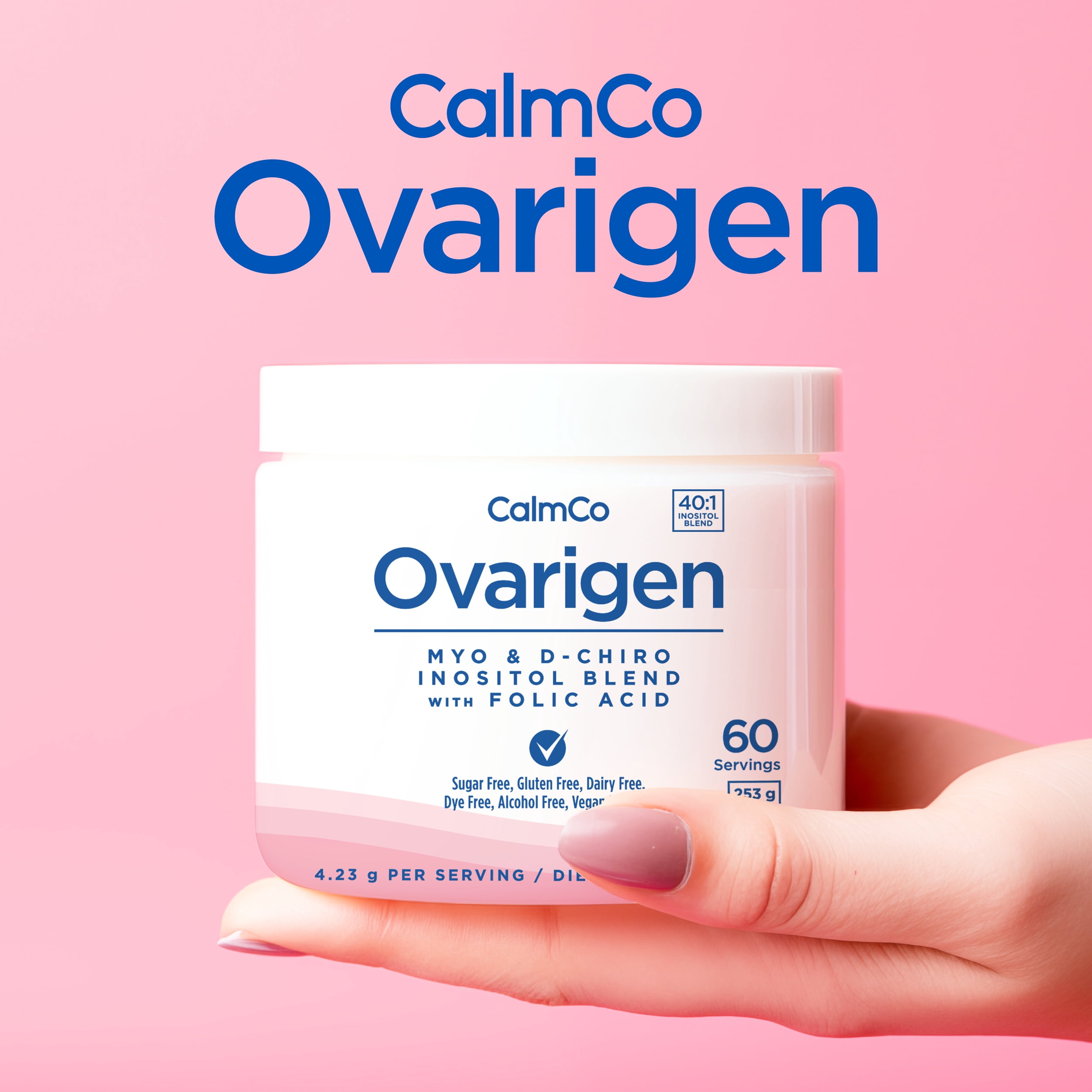 Ovarigen, Myo & D-Chiro Inositol Blend Powder, 40:1 Ratio with Folic Acid, May Help Manage PCOS Symptoms*, Support Hormone Balance and Skin, Natural Conception Aid, 60 Day Supply