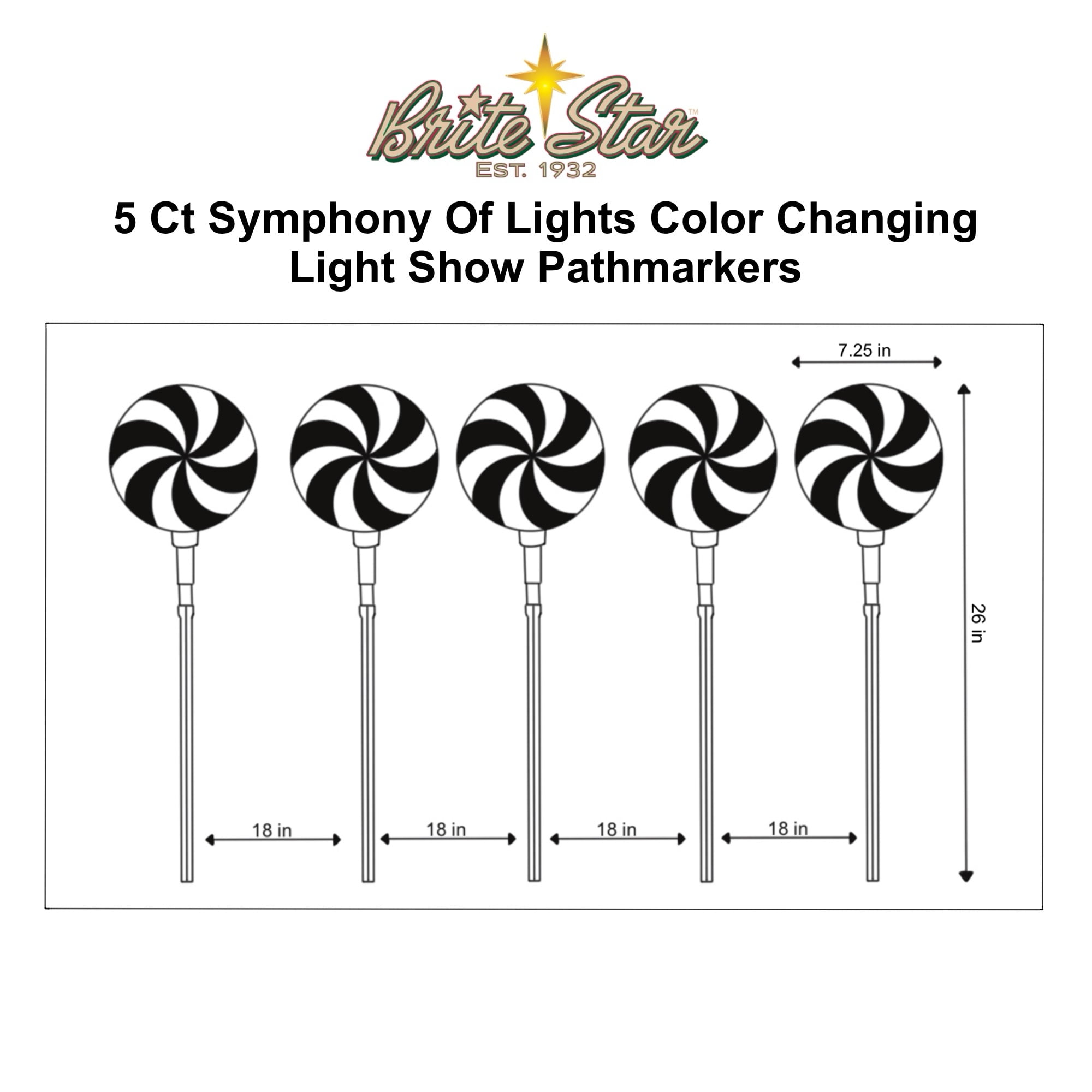 Brite Star Candy Lollipop Pathway Christmas Lights - Color Changing 7.25-inch Pathmarker Ideal for Outdoor Lighting