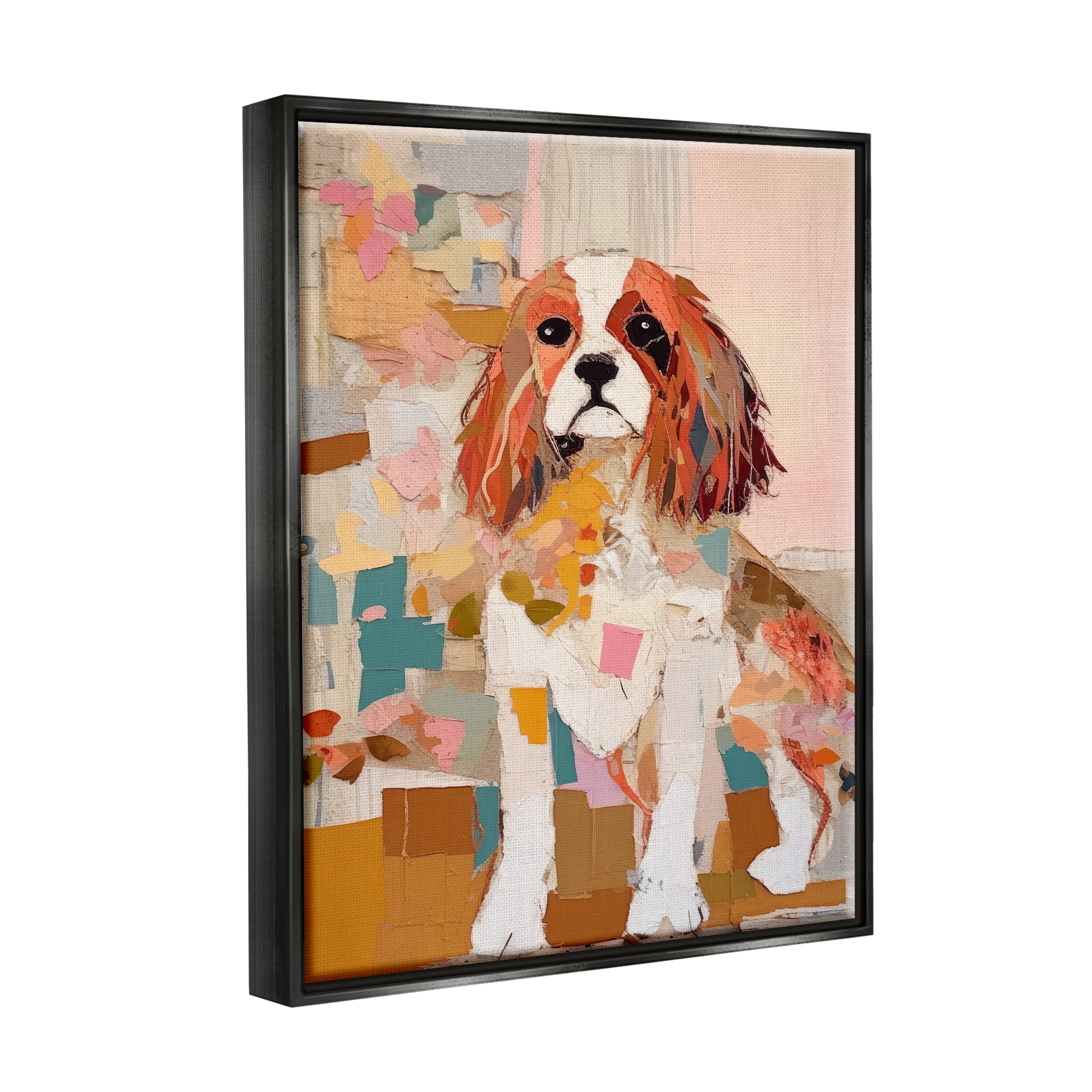Stupell Industries Spaniel Dog Abstraction Animals & Insects Painting Black Floater Framed Canvas Art Print Wall Art, 17 x 21