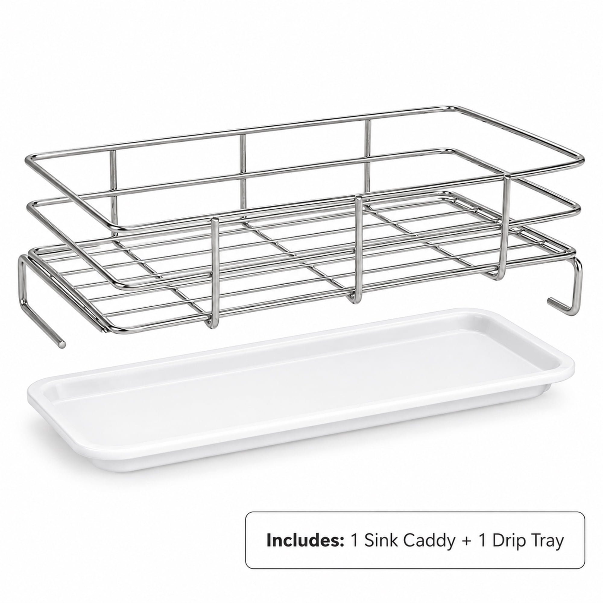 Stainless Steel Kitchen Sink Caddy with Removable Drip Tray and Bamboo Brush, Sponge and Soap Countertop Organizer