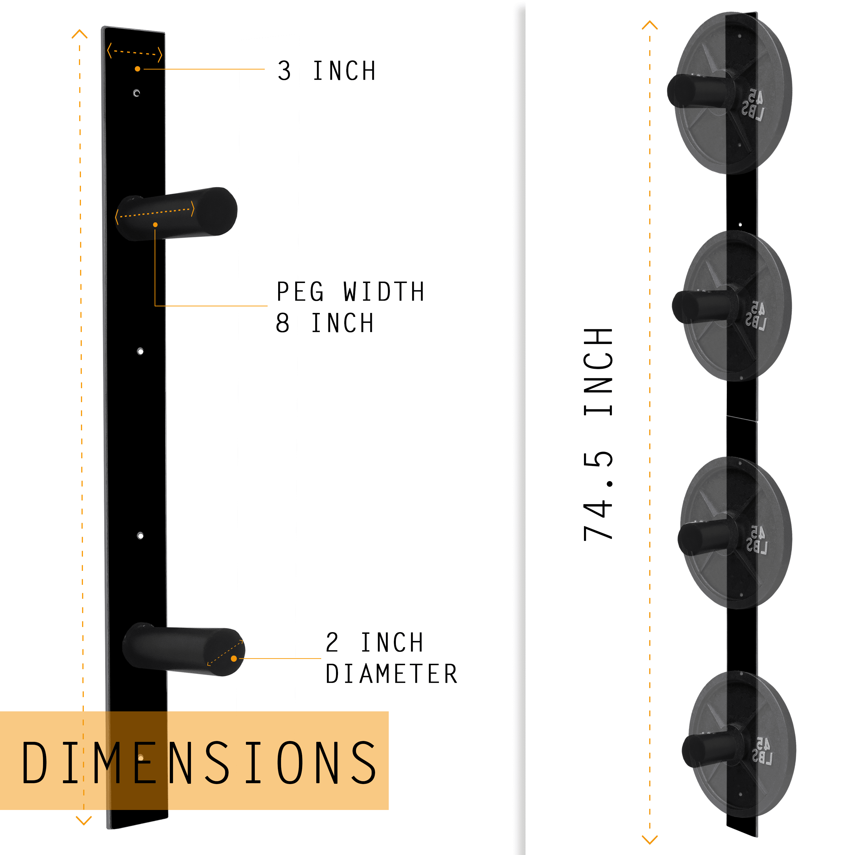 Weight Plate Wall Mounted Storage Rack - Angled 4-Peg Design - Olympic  Sized Weight Plate Organizer - Anchored Wall Mounted Storage