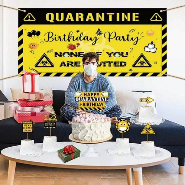Quarantine Birthday Decorations Banner Social Distancing Backdrop